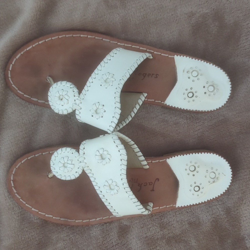 JACK ROGERS white leather Palm Beach Navajo thong sandals 9